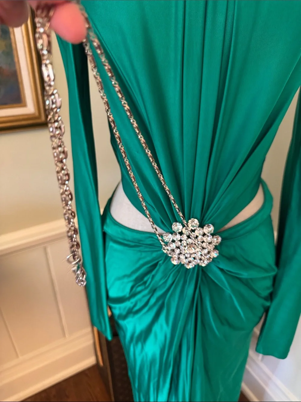 Paco Rabanne Size 44 M L Emerald Green Long Sleeve Evening Gown Dress